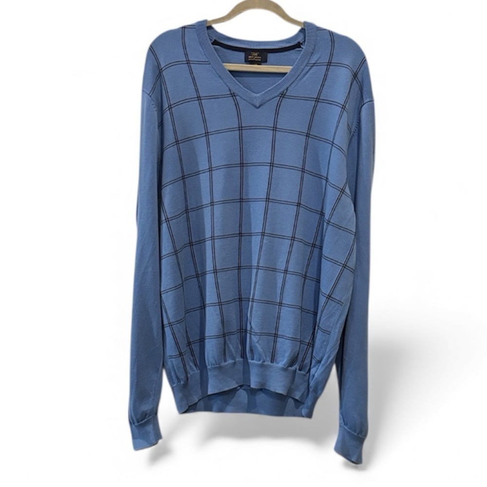 Brooks Brothers Men’s XXL Windowpane Plaid V-Neck Supima Cotton Knit Sweater